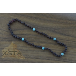 Teething amber necklace with turquoise